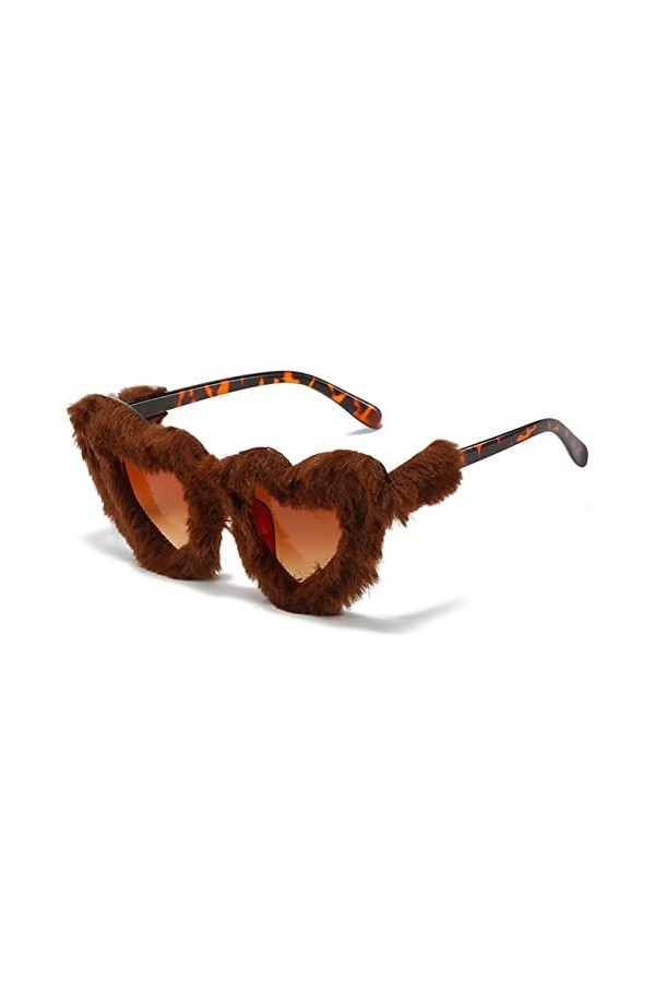 YAMEIZE Furry Party Heart Mode - Lunettes de Soleil pour Femmes et Hommes Trendy Heart Fur Velvet UV400 Lunettes de Sécurité