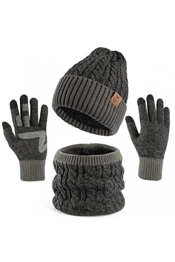 OZERO Bonnet dhiver chaud en tricot avec gants et écharpe en boucle avec doublure polaire pour homme et femme