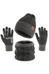 OZERO Bonnet dhiver chaud en tricot avec gants et écharpe en boucle avec doublure polaire pour homme et femme