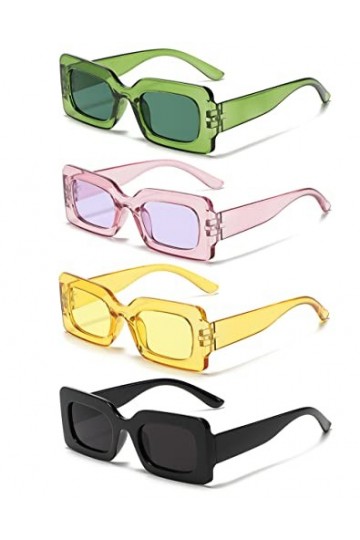 Dwenarry 4 Paires de lunettes de soleil rétro, lunettes de soleil vintage carrées et rectangulaires, style années 90 tendance
