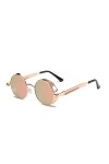 BOUACOUA Lunettes de Soleil Homme Femme Retro Steampunk Style Ronde Métallique Monture