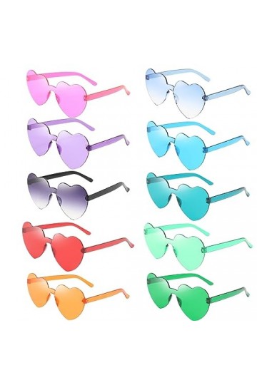 JSKWIKE 10 Pcs de Lunettes Soleil Sans Monture en Forme Coeur Lunettes Soleil Coeur Sans Cadre Verres Clairs Couleur Bonbon L