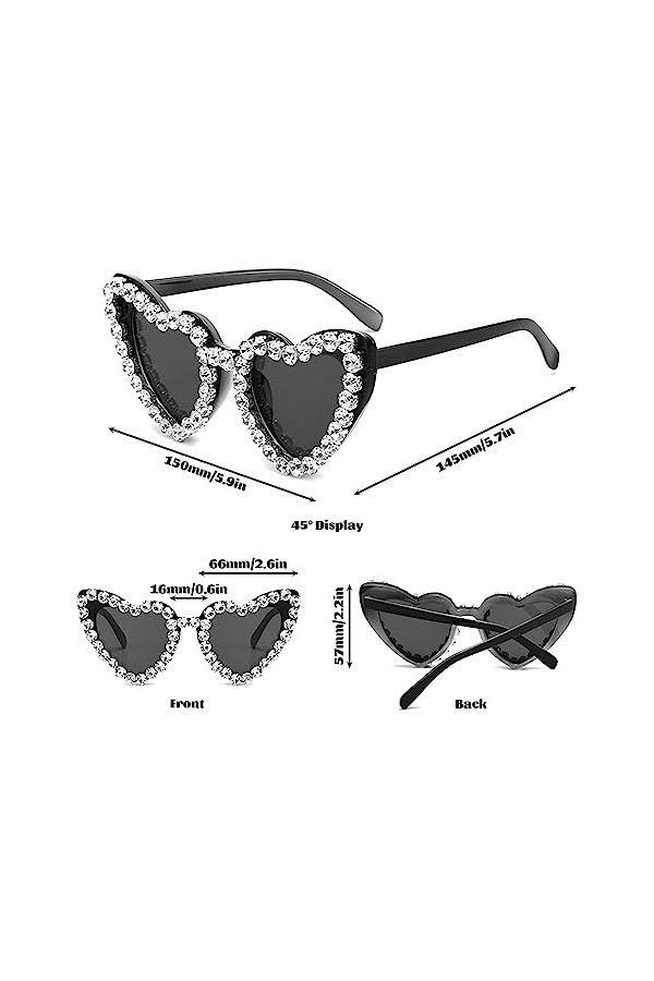 Carreuty Lunettes de soleil vintage en forme de cœur, style années 70, protection UV400, lunettes de soleil en forme de cœur,