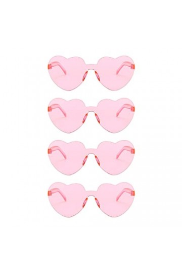 Amosfun 4Pcs Coeur Lunettes De Soleil Sans Monture Transparent En Forme De Coeur Lunettes Pour Femmes Filles Cotillons Rose 