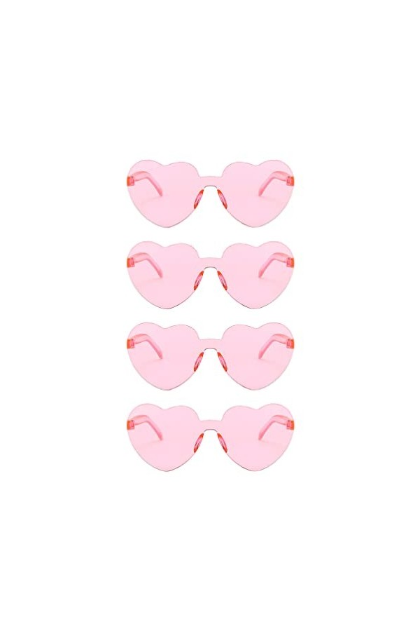 Amosfun 4Pcs Coeur Lunettes De Soleil Sans Monture Transparent En Forme De Coeur Lunettes Pour Femmes Filles Cotillons Rose 