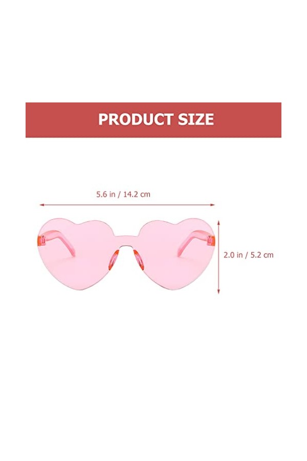 Amosfun 4Pcs Coeur Lunettes De Soleil Sans Monture Transparent En Forme De Coeur Lunettes Pour Femmes Filles Cotillons Rose 