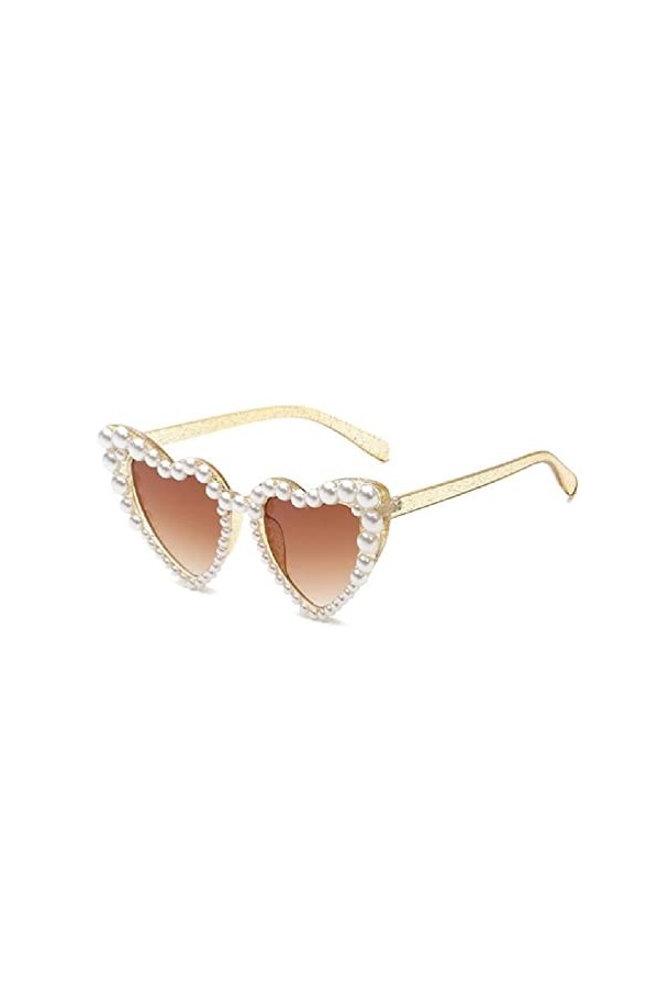 WuLi77 Lunettes de soleil en perles œil de chat, lunettes de soleil Bling lunettes de soleil en forme de cœur de perles pour 