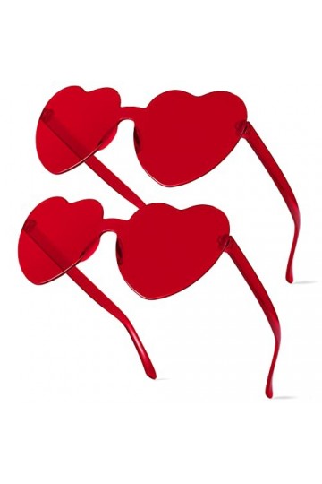 Lot de 2 lunettes de soleil vintage en forme de cœur sans monture pour filles et femmes, pour plage, fête, cosplay rouge 