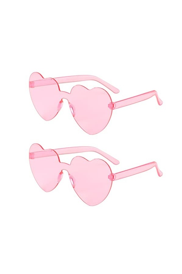 Lot de 2 lunettes de soleil vintage en forme de cœur sans monture pour filles et femmes, pour plage, fête, cosplay rouge 