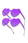 Lot de 2 lunettes de soleil vintage en forme de cœur sans monture pour filles et femmes, pour plage, fête, cosplay rouge 