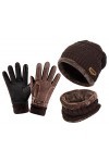 YULOONG Ensemble bonnet, écharpe, gants tricotés, tour de cou, gants de conduite à écran tactile pour homme et femme, marron