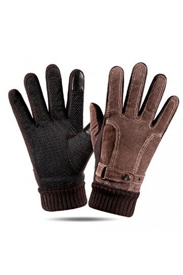 YULOONG Ensemble bonnet, écharpe, gants tricotés, tour de cou, gants de conduite à écran tactile pour homme et femme, marron