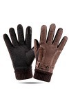 YULOONG Ensemble bonnet, écharpe, gants tricotés, tour de cou, gants de conduite à écran tactile pour homme et femme, marron