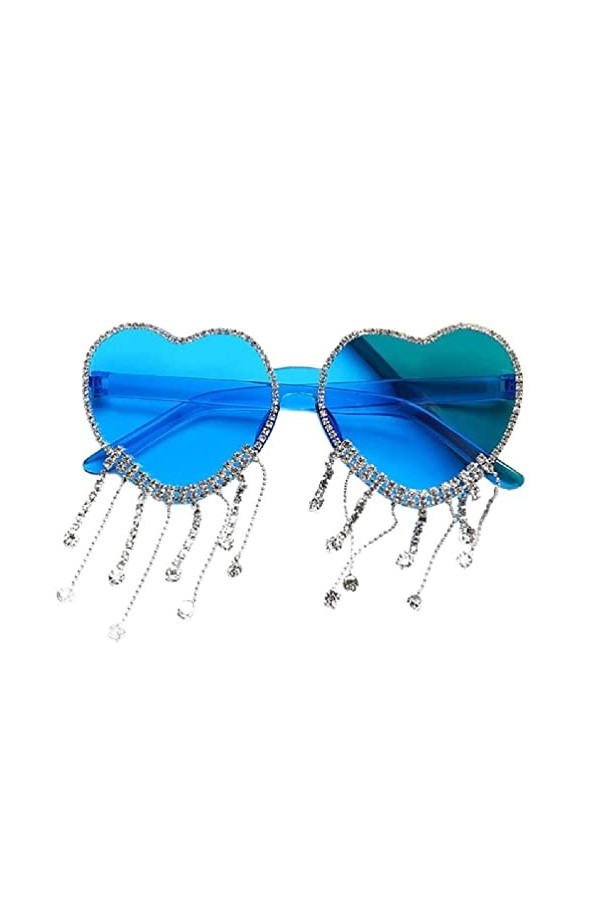 Apooke Lunettes de soleil en forme de cœur avec pompon, lunettes de soleil en forme de cœur, lunettes de soleil de plage Y2K 