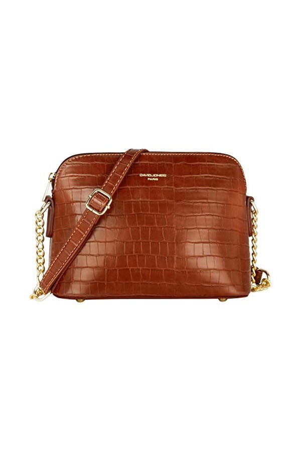 David Jones - Petit Sac Bandoulière Femme - Sac à Main Chaîne Argentée Porté Epaule - Besace Sacoche Messenger Téléphone Cuir