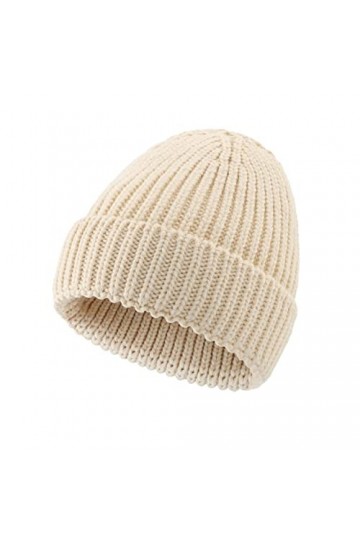 Magracy Bonnet côtelé en tricot pour femme - Bonnet dhiver à revers extensible, beige, taille unique