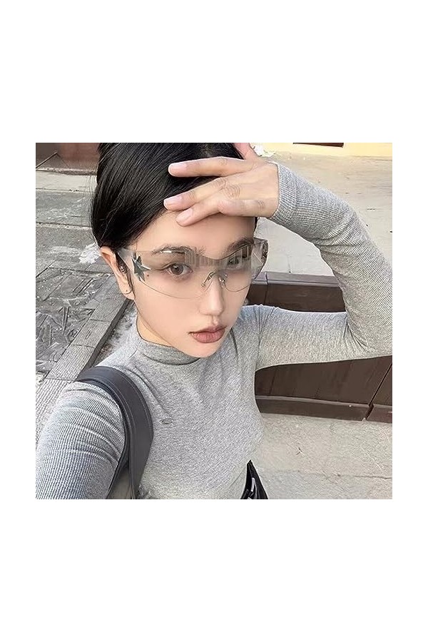 Fopytu 2 pièces lunettes de soleil sans monture Y2k pour femmes hommes, lunettes de soleil à la mode enveloppantes surdimensi