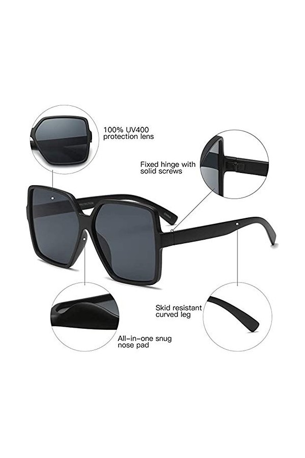 FOURCHEN Lunettes de soleil carrées surdimensionnées pour femme - -