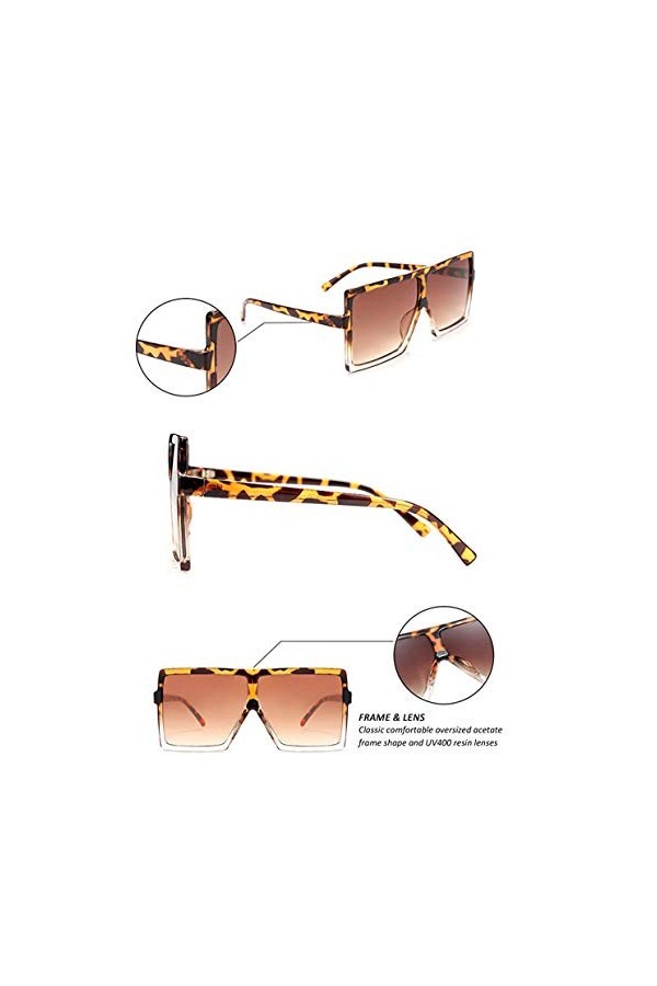 FOURCHEN Lunettes de soleil carrées surdimensionnées pour femme - -