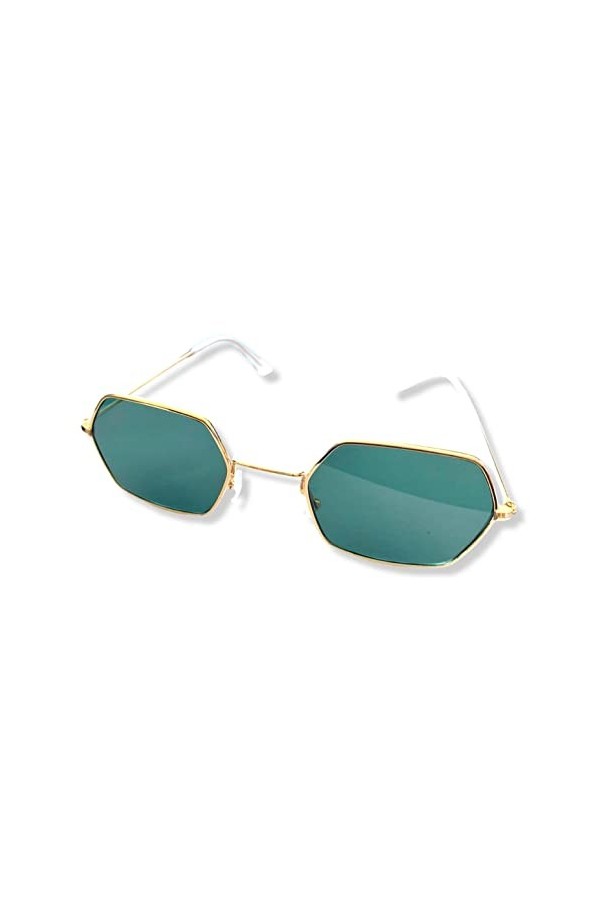 Lovelegis Lunettes hexagonales - Vintage - Retro - Mode - Idée cadeau - Unisexe, Monture dorée – Verres verts