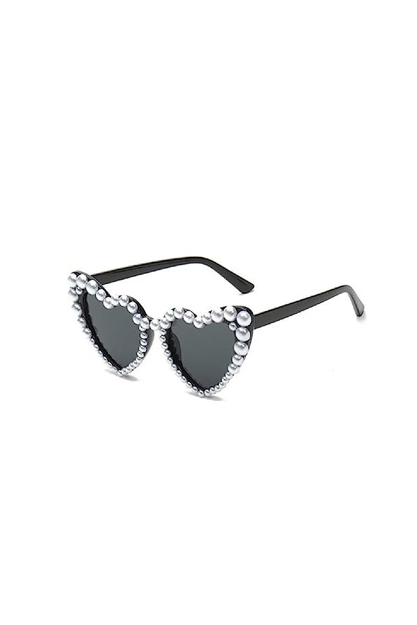 NAIXUE Lunettes De Soleil Pearl Heart Bachelorette Party Y2k Bling Lunettes De Soleil Pearl Cat Eye Lunettes De Soleil Pour F