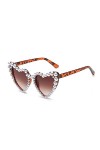 NAIXUE Lunettes De Soleil Pearl Heart Bachelorette Party Y2k Bling Lunettes De Soleil Pearl Cat Eye Lunettes De Soleil Pour F