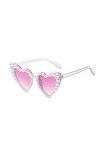 NAIXUE Lunettes De Soleil Pearl Heart Bachelorette Party Y2k Bling Lunettes De Soleil Pearl Cat Eye Lunettes De Soleil Pour F