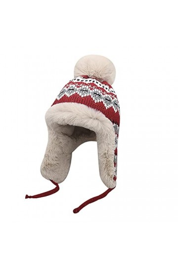 NICEYEA Bonnet dhiver en tricot pour femme avec rabats doreille et doublure polaire chaude, Rouge, taille unique