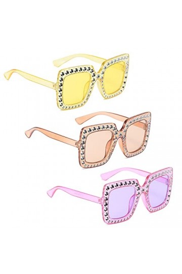 Beamely Lot de 3 paires de lunettes de soleil surdimensionnées avec strass - Monture épaisse - Unisexe - Pour homme et femme,