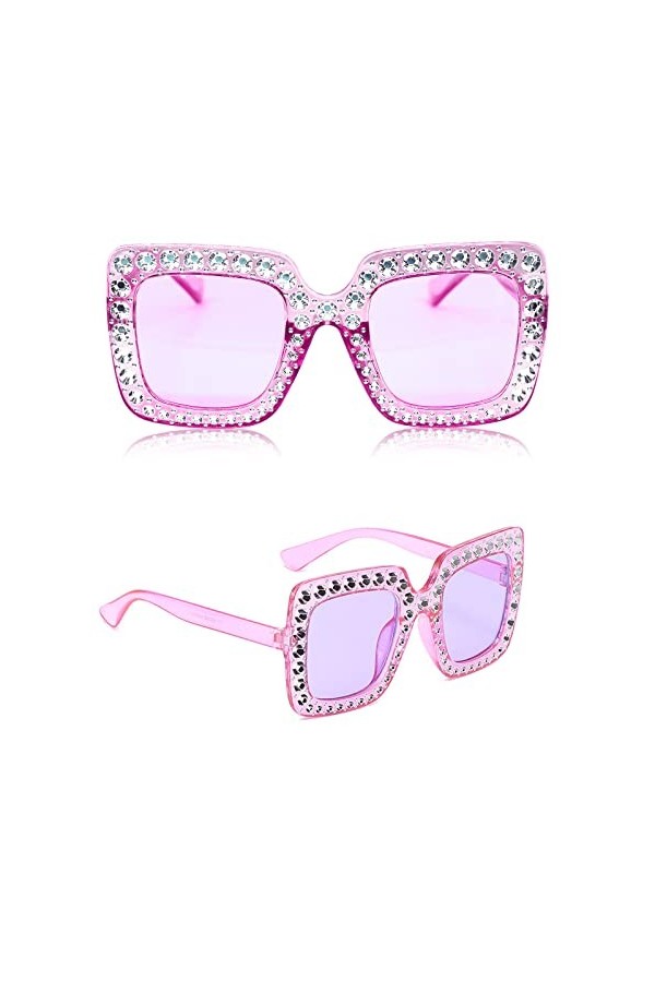 Beamely Lunettes de soleil surdimensionnées en strass, monture épaisse, lunettes de soleil en cristal étincelant, unisexe pou