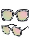 Beamely Lunettes de soleil surdimensionnées en strass, monture épaisse, lunettes de soleil en cristal étincelant, unisexe pou