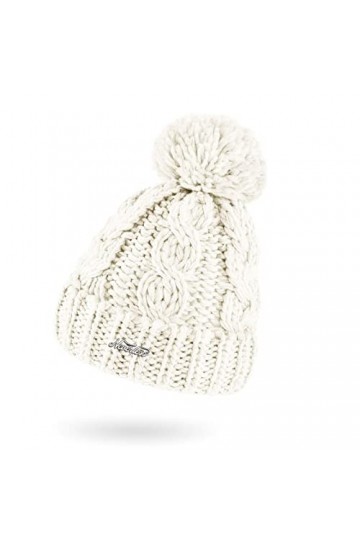 Neverless® Bonnet dhiver pour femme en grosse maille tricotée avec pompon, Blanc., taille unique