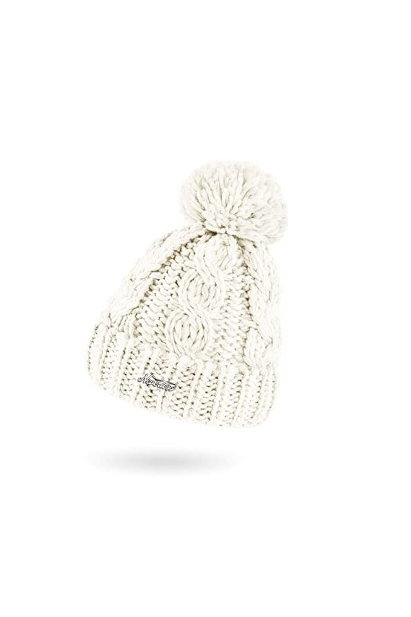 Neverless® Bonnet dhiver pour femme en grosse maille tricotée avec pompon, Blanc., taille unique