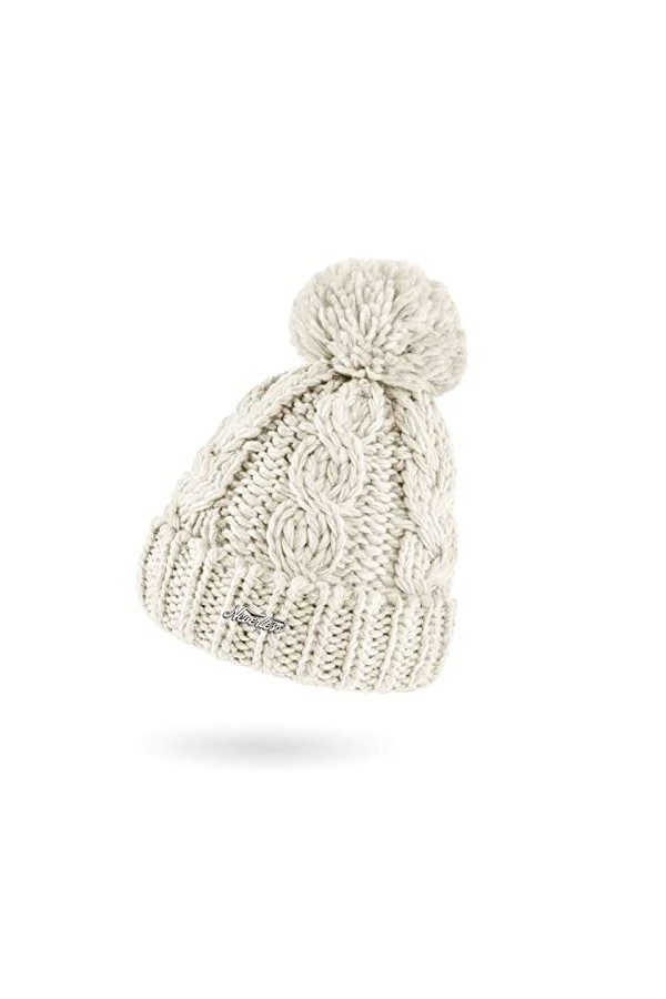 Neverless® Bonnet dhiver pour femme en grosse maille tricotée avec pompon, Blanc., taille unique