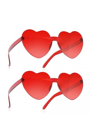 Sibba Lot de2 Lunettes de Soleil Sans Monture en Forme de Cœur pour Homme et Femme Transparentes Rouge Bonbon Sans Monture Lu