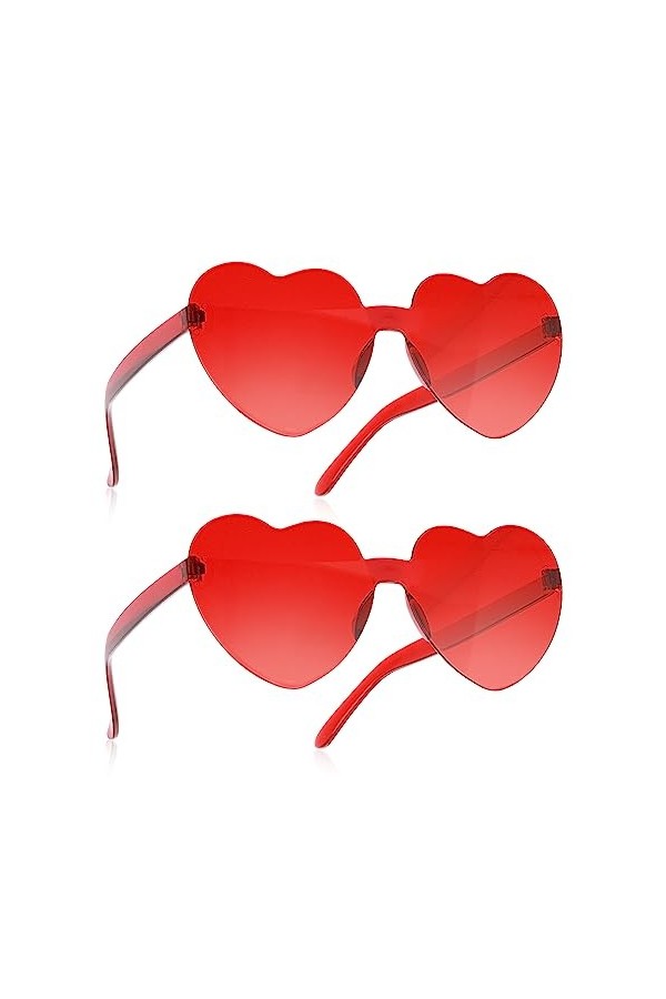Sibba Lot de2 Lunettes de Soleil Sans Monture en Forme de Cœur pour Homme et Femme Transparentes Rouge Bonbon Sans Monture Lu