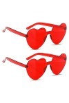 Sibba Lot de2 Lunettes de Soleil Sans Monture en Forme de Cœur pour Homme et Femme Transparentes Rouge Bonbon Sans Monture Lu