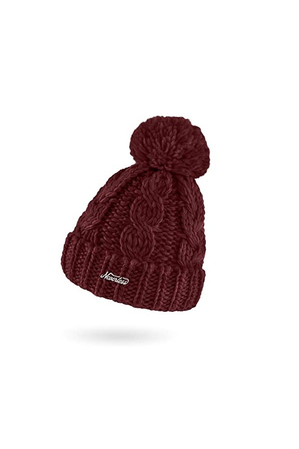 Neverless® Bonnet dhiver pour femme en grosse maille tricotée avec pompon, Blanc., taille unique
