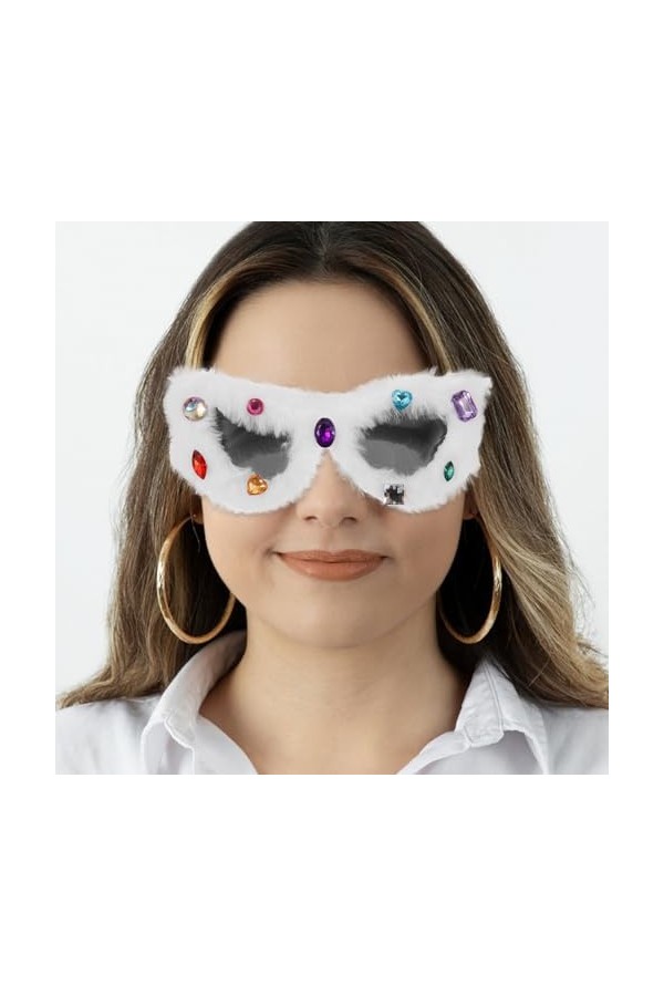 PACKOVE Lunettes De Soleil Œil De Chat Floues En Peluche Lunettes Punk En Velours Doux Lunettes De Soleil Faites À La Main Lu