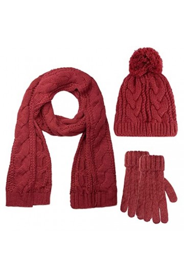 CheChury Chapeau Gants Écharpe Ensemble pour Femmes Dames Filles Doux Chaud Bonnet Tricoté Bonnet à Pompon Chapeau Long Échar
