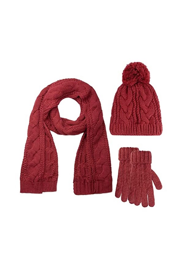 CheChury Chapeau Gants Écharpe Ensemble pour Femmes Dames Filles Doux Chaud Bonnet Tricoté Bonnet à Pompon Chapeau Long Échar