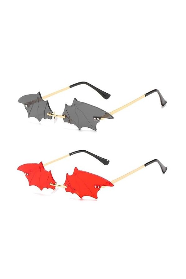 Bohue Lot de 2 paires de lunettes de soleil chauve-souris pour homme et femme, lunettes de soleil sans monture pour écran sol