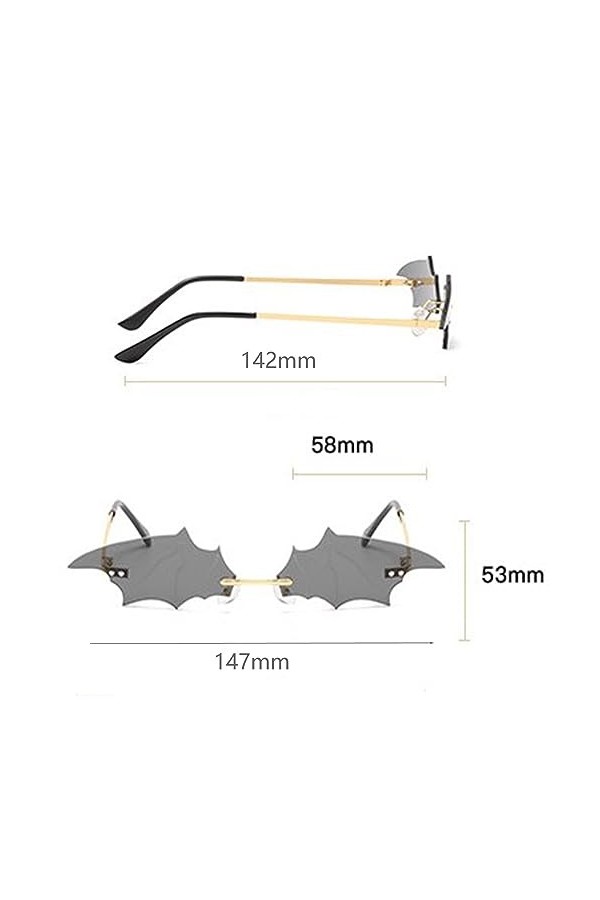 Bohue Lot de 2 paires de lunettes de soleil chauve-souris pour homme et femme, lunettes de soleil sans monture pour écran sol