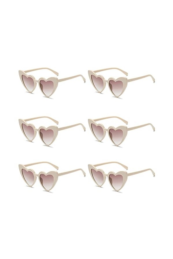 YAMEIZE Lot de 6 paires de lunettes de soleil vintage en forme de cœur pour femmes, hommes, enfants, protection UV400, B+g+y+