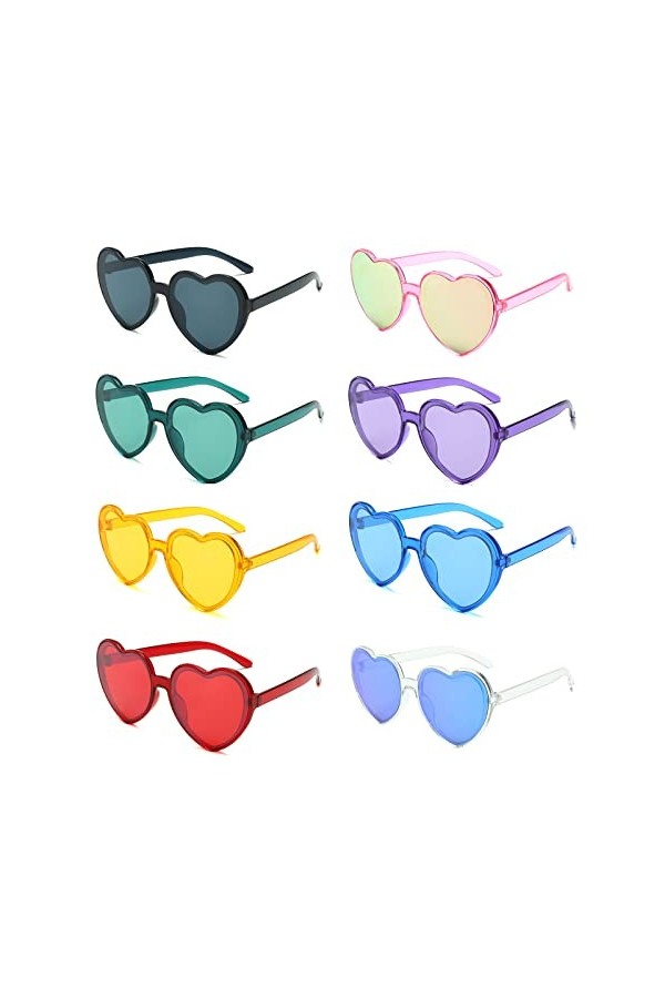 YAMEIZE Lot de 6 paires de lunettes de soleil vintage en forme de cœur pour femmes, hommes, enfants, protection UV400, B+g+y+