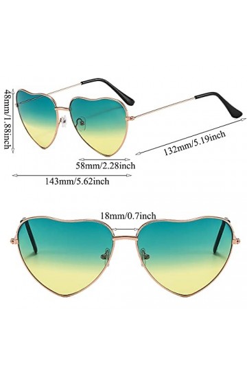 Lunettes de Soleil Hippie,6 Paires Lunettes de Soleil Hippie Rétro,Lunettes en Forme de Coeur,Lunettes de Soleil Hippies en C