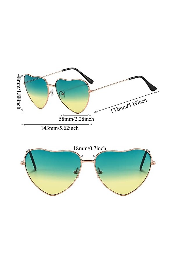 Lunettes de Soleil Hippie,6 Paires Lunettes de Soleil Hippie Rétro,Lunettes en Forme de Coeur,Lunettes de Soleil Hippies en C