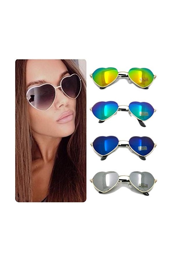 Lolita Lunettes de soleil en forme de cœur pour femme Style rétro hippie vintage Ibiza Festival Love Bleu roi