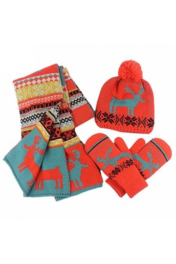 Christmas Moose Ensemble dhiver 3 pièces avec bonnet, écharpe et gants, Orange, Taille unique