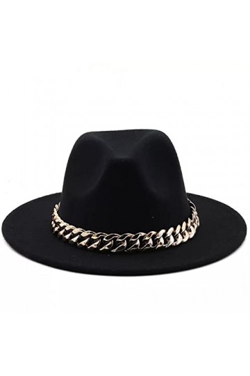 EGROOV Chapeau Femme Large Bord Bande de chaîne en Or épais Noir Beige Chapeau feutré Cowboy Jazz Hommes Casquettes Femmes Ch